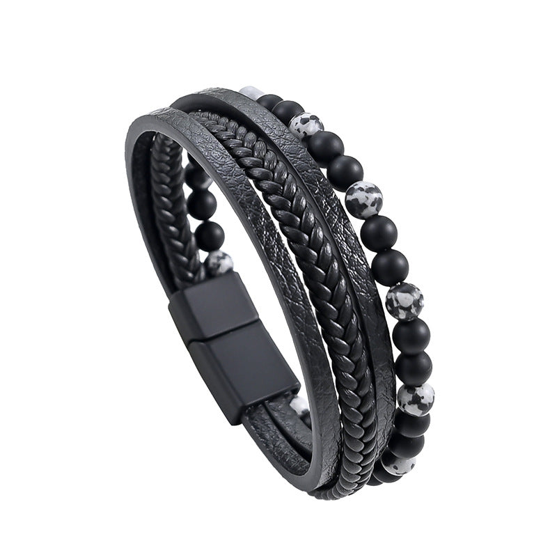 Men's Woven Natural Stone Alloy Leather Beaded Bracelets