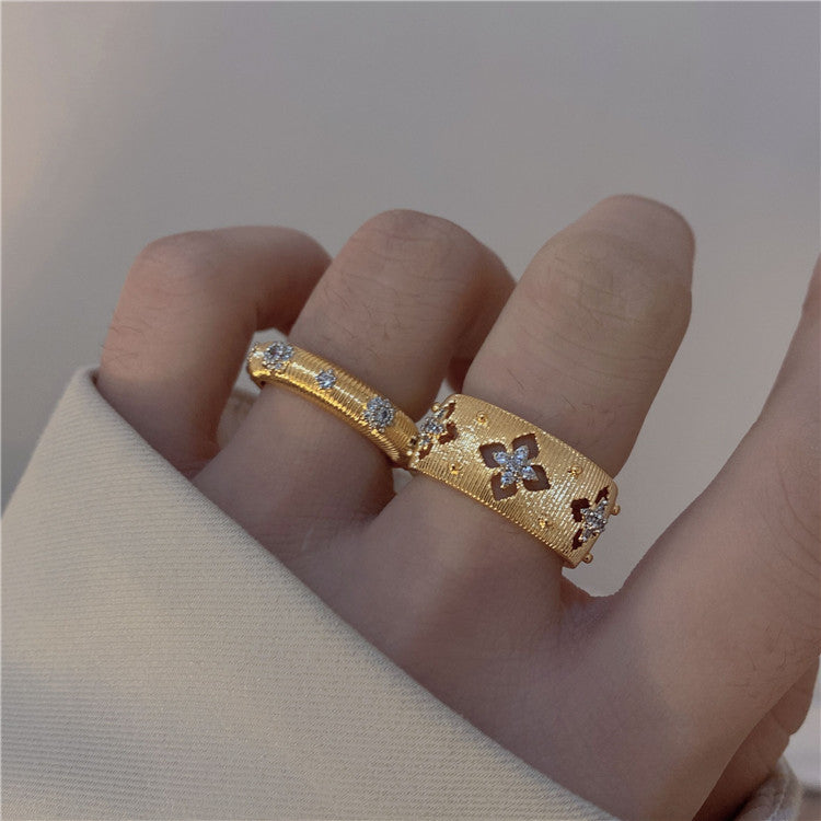 Ancient Palace Style Hollow Jeweled Design Golden Rings