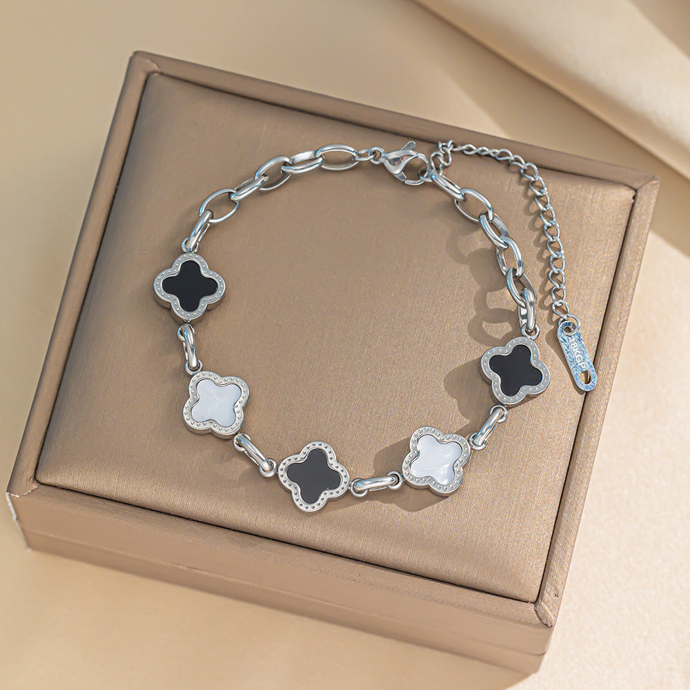 Lucky Titanium Steel Double-sided Clover Korean Bracelet