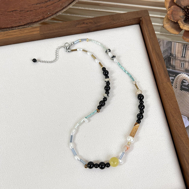 Colliers de clavicule en perles irrégulières simples marron pour femmes