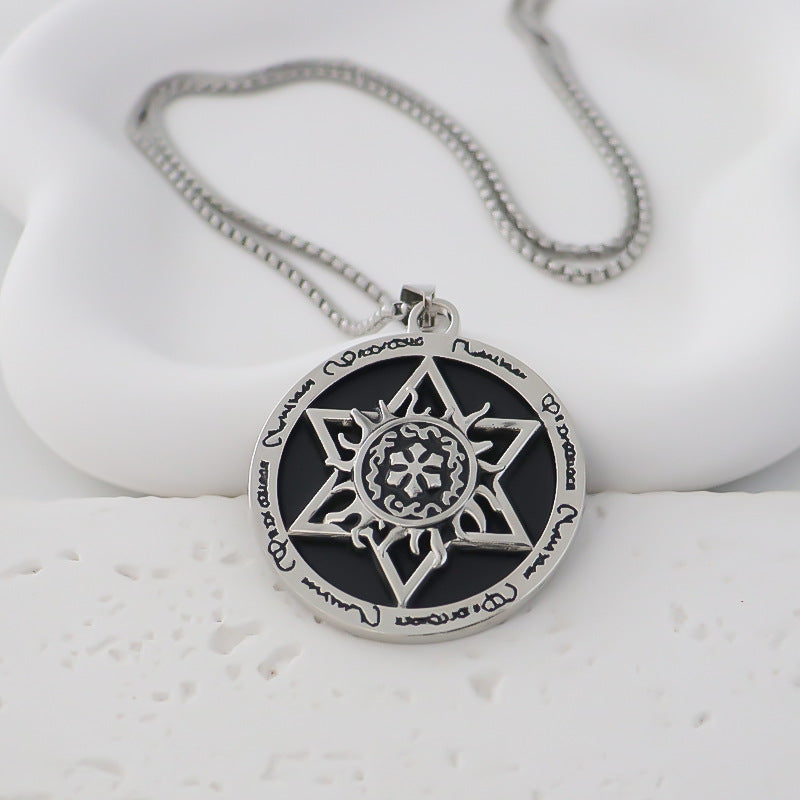 Colliers à pendentif rond pour femmes, hommes et femmes, mode rétro hexagramme