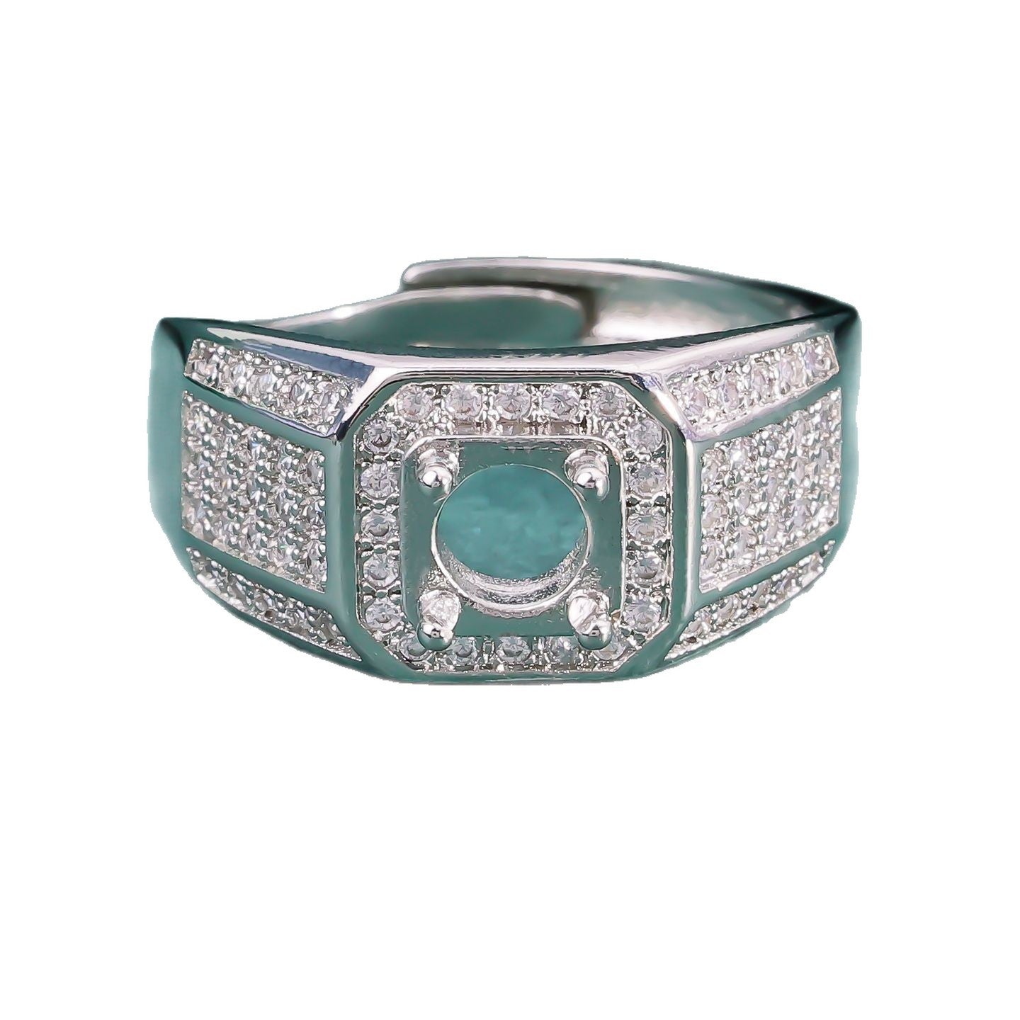 Men's Frame Inlaid Round Pointed Bottom Chinese Diamond Full Ring