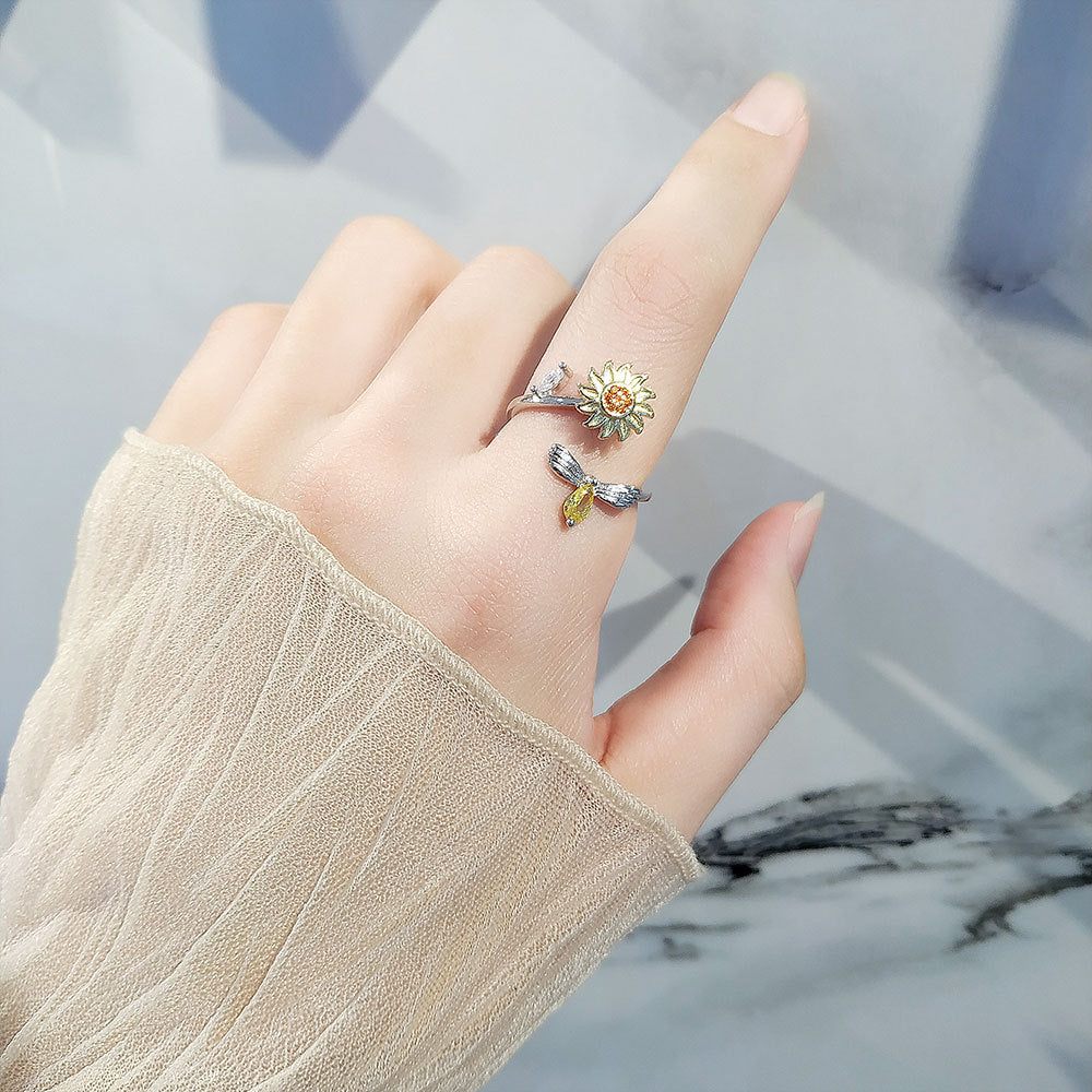 Adjustable Sunflower Spinning Simple Mori Style Rings