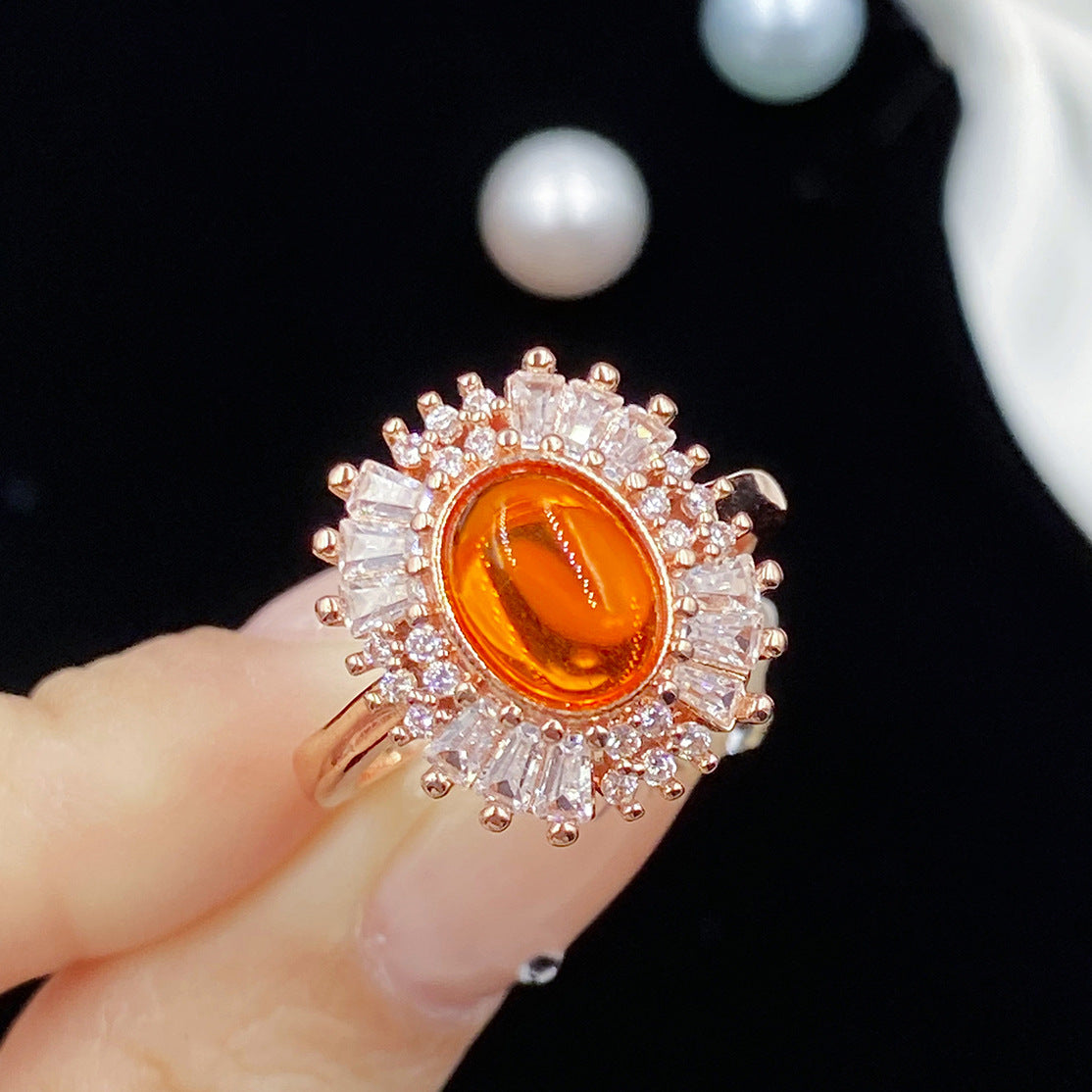 Women's Color Live Broadcast Plain Oval Stylish Opening Rings