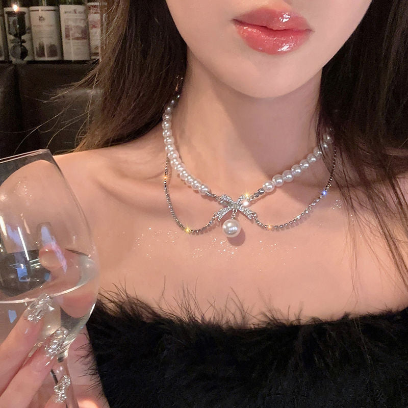 Colliers de clavicule avec nœud en perles pour femmes, Design de niche