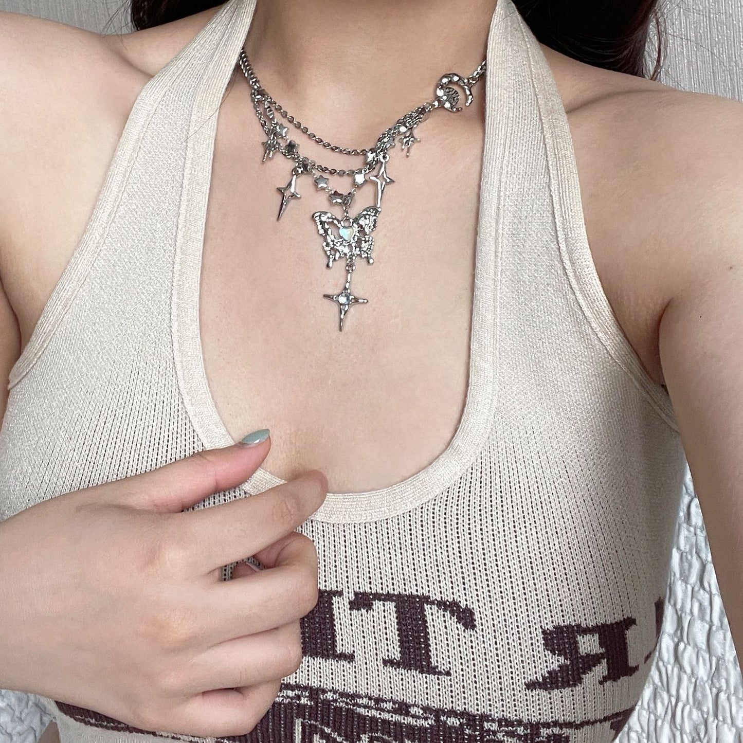 Colliers de chaîne de clavicule à couture de pampilles de papillon cool