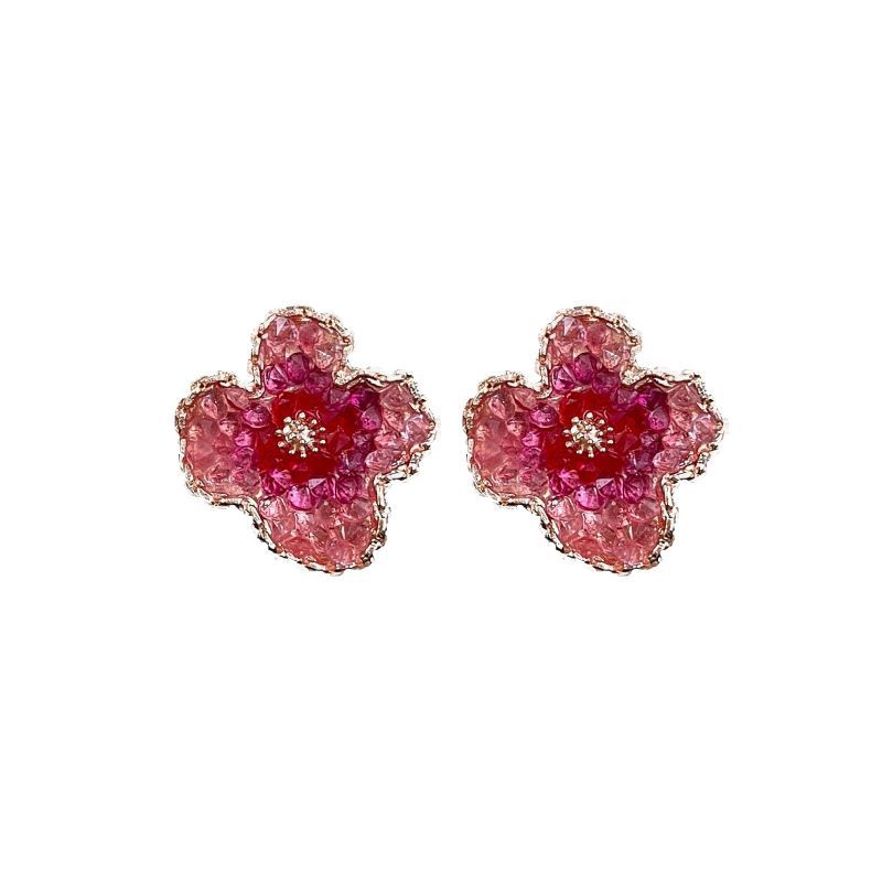 Boucles d'oreilles fleurs en cristal pour femmes, Design de niche, argent