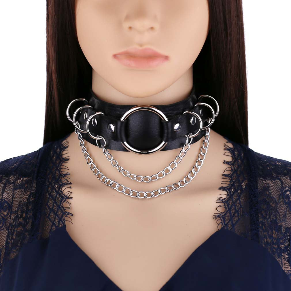 Colliers de clavicule en métal de personnalité en forme de O en cuir Punk