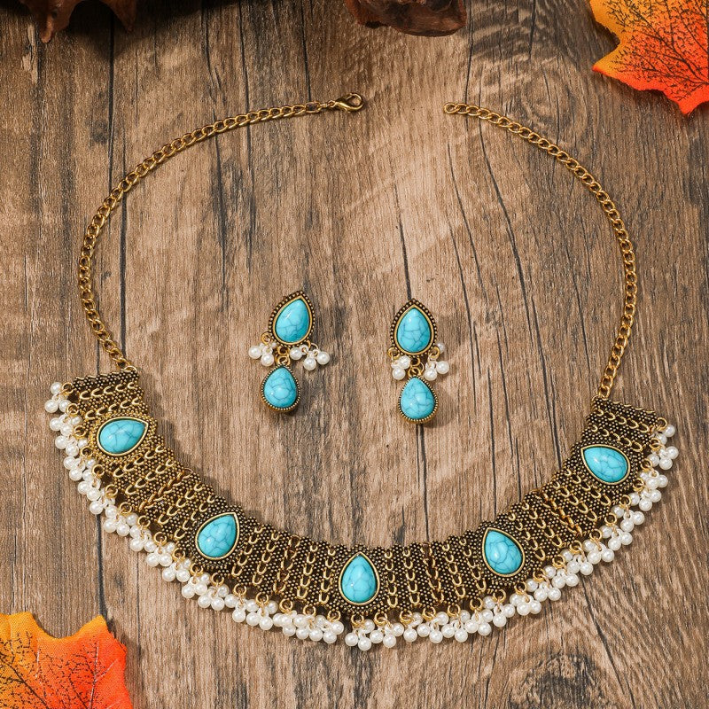 Ensemble et colliers de style ethnique bohème turquoise pour femmes
