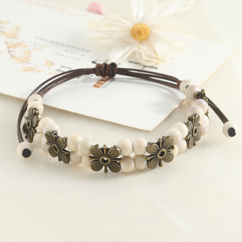 Vintage Clover Ceramic Hand-woven Girlfriend Gifts Carrying Bracelets
