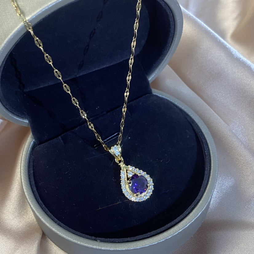 Incrustation de gouttes d'eau en Zircon violet pour femmes, colliers de luxe légers à la mode