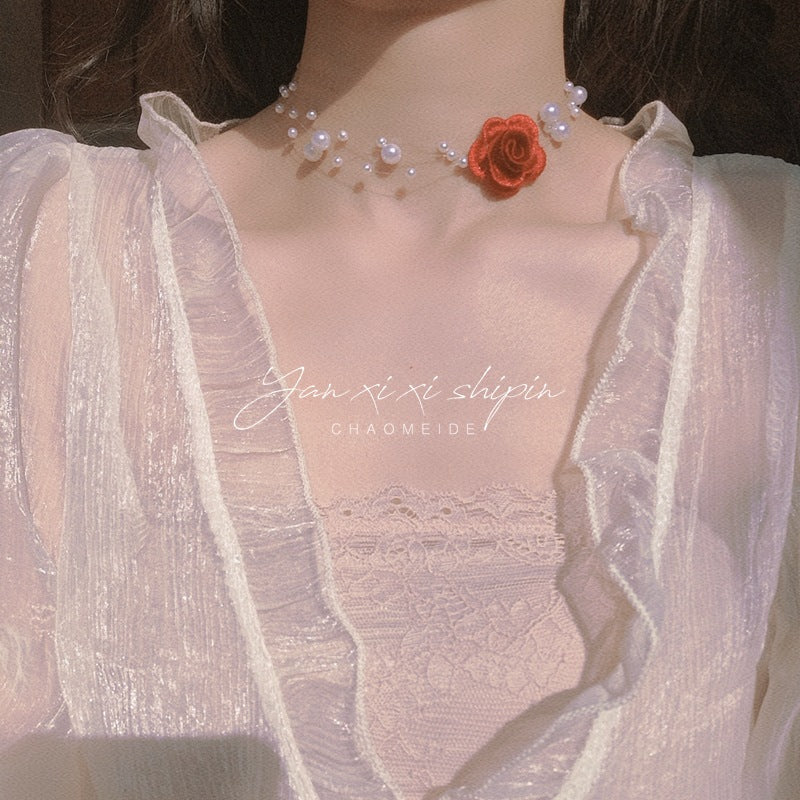 Colliers de perles courts en ligne de poisson à fleurs vintage