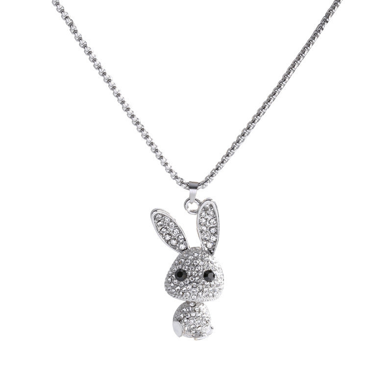 Accessoires de lapin en strass de haute qualité pour femmes, Long pendentif, colliers en chaîne de pull à la mode