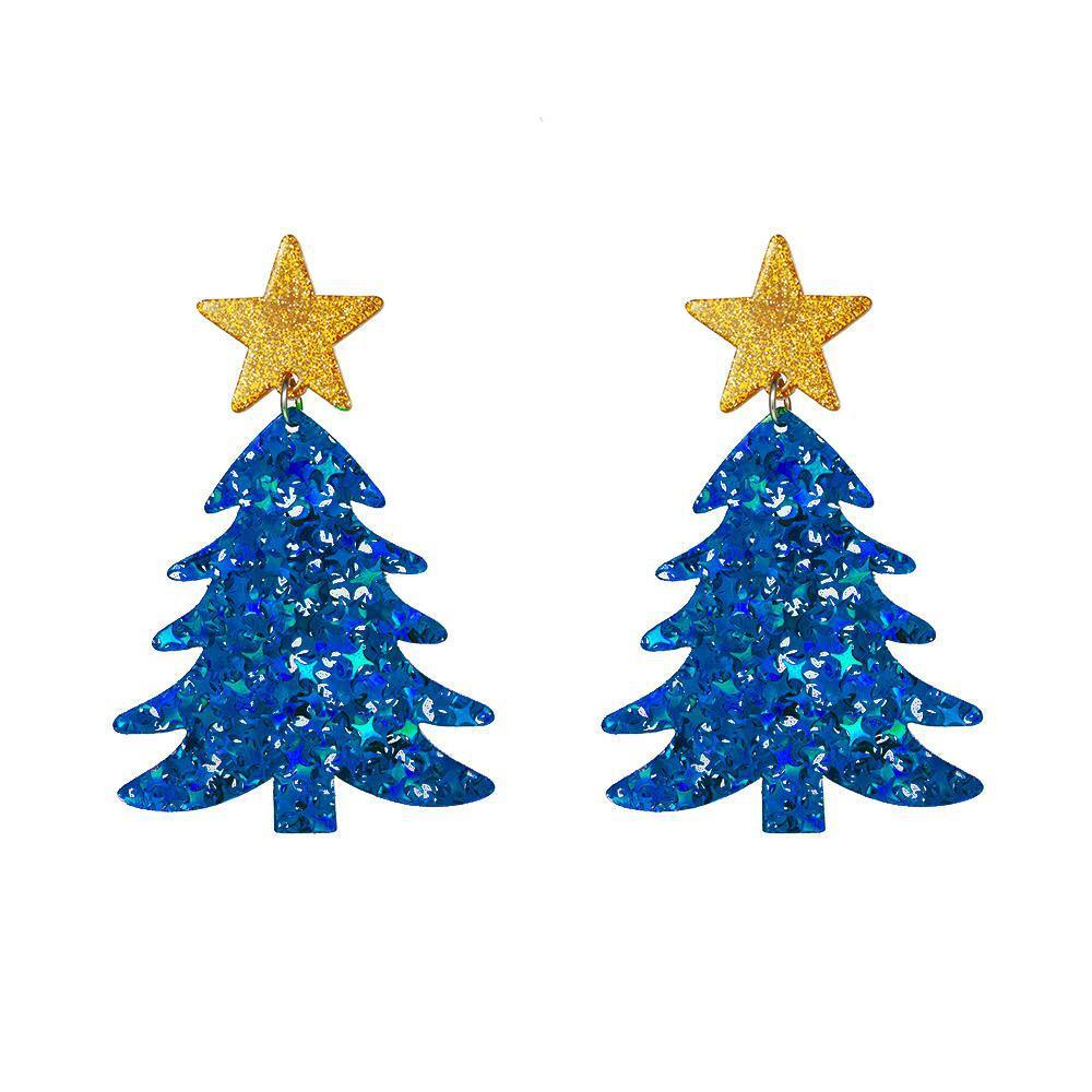 Acrylic Christmas Tree Plate Exaggerated Pentagram Earrings