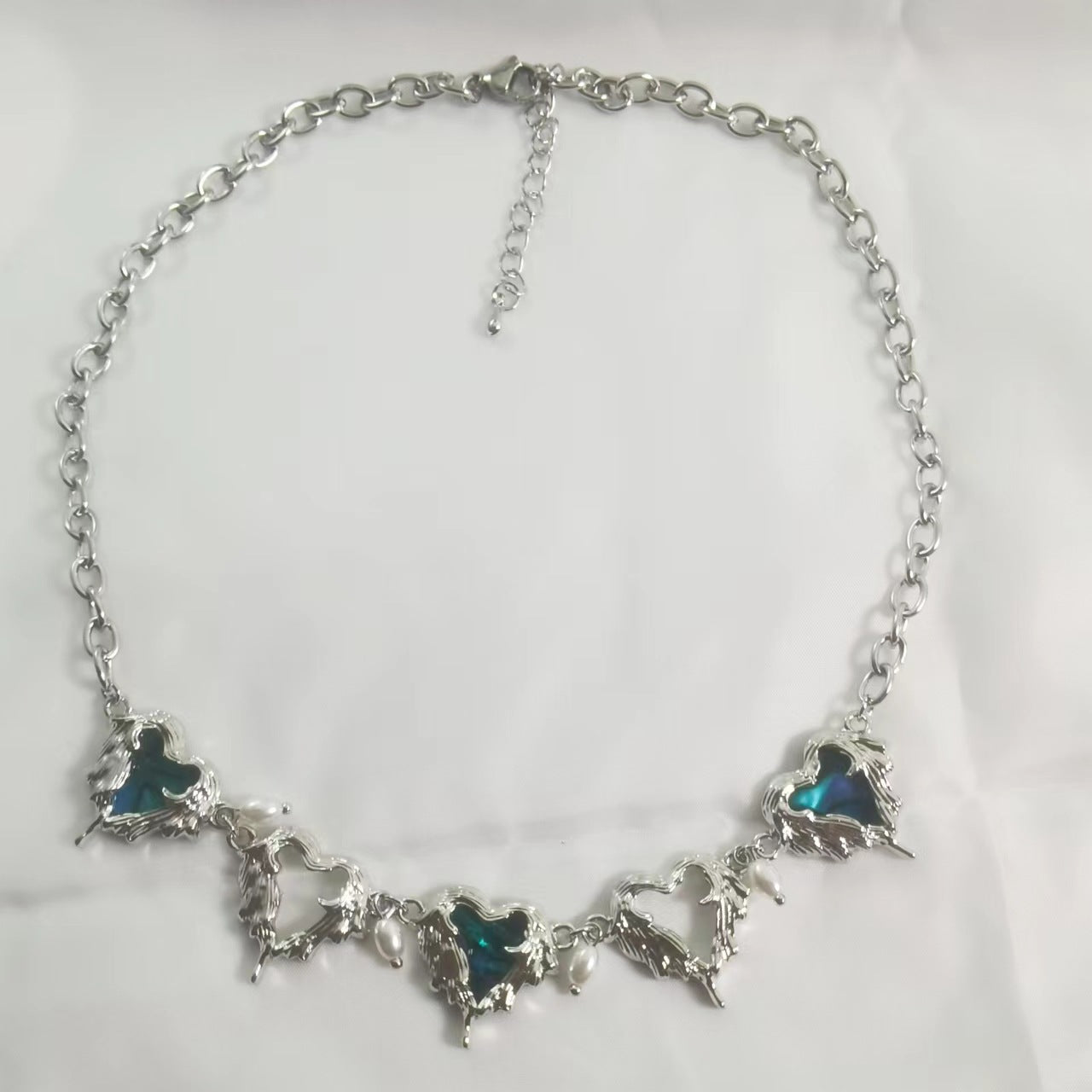 Colliers en métal de lave, cœur irrégulier, creux, simples, coquillages bleu foncé