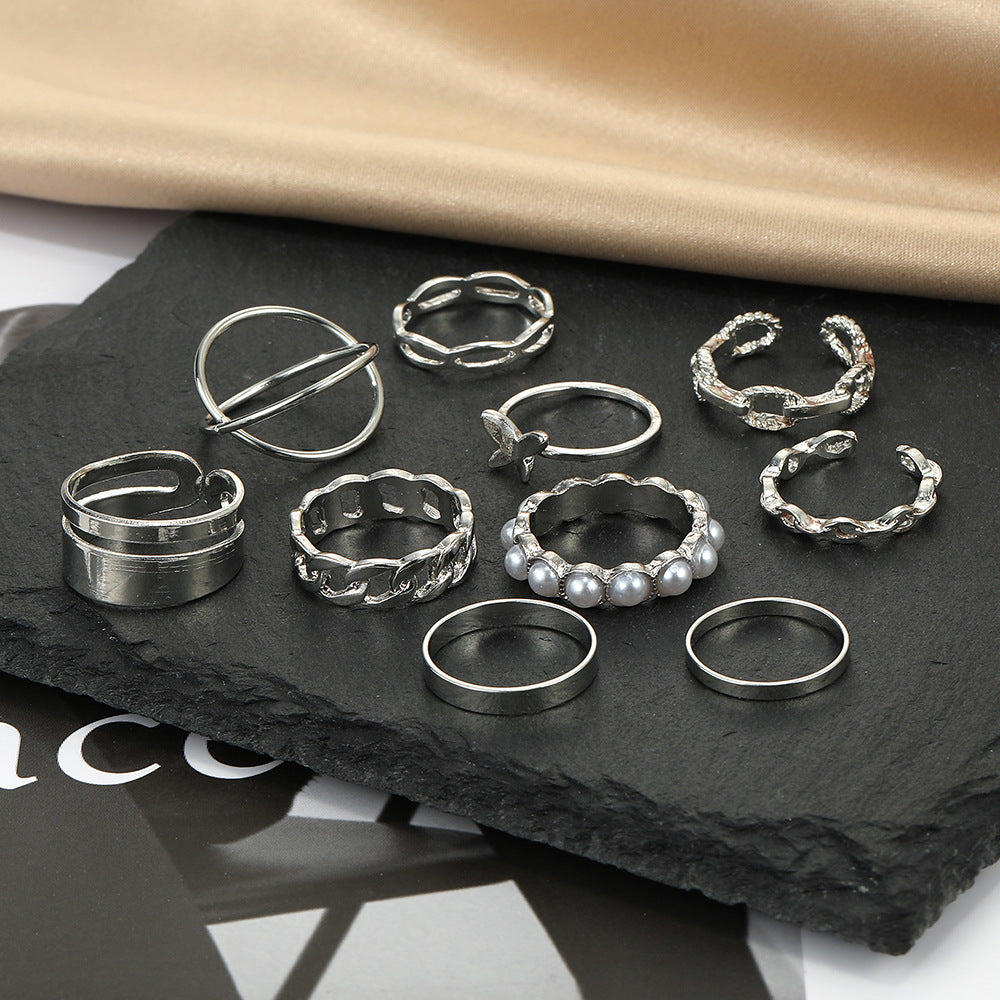 Damen-Schmetterlings-Perlen-Set, einfache, temperamentvolle Ringe