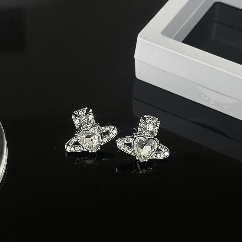 Women's Queen Mother Planet Niche Design Light Extravagant Love Heart Earrings