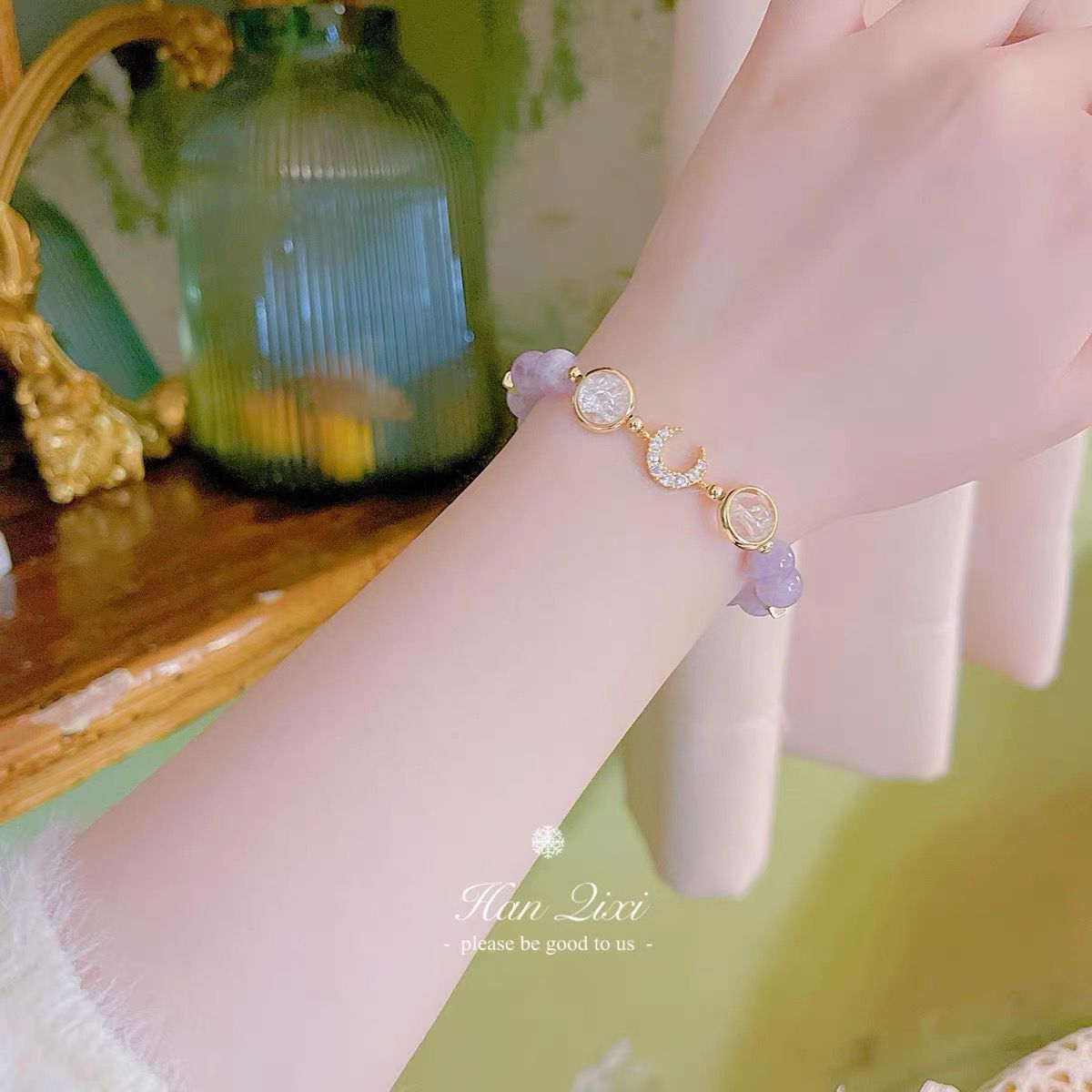 Moon Natural Jade Gold Süße Girly Armbänder