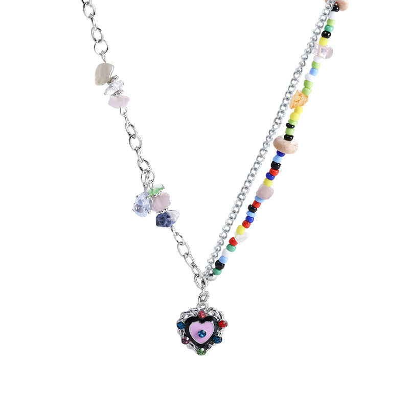 Fairy Temperamental Colored Loving Heart Pendant Clavicle Necklaces