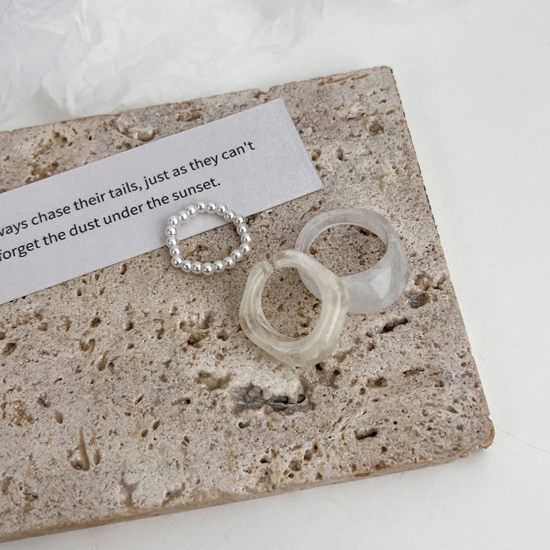 Acrylic Pearl Set Female Tide Index Rings