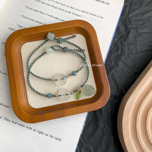 Women's Natural White Chalcedony Jade Wrist Chain Crystal Bracelets