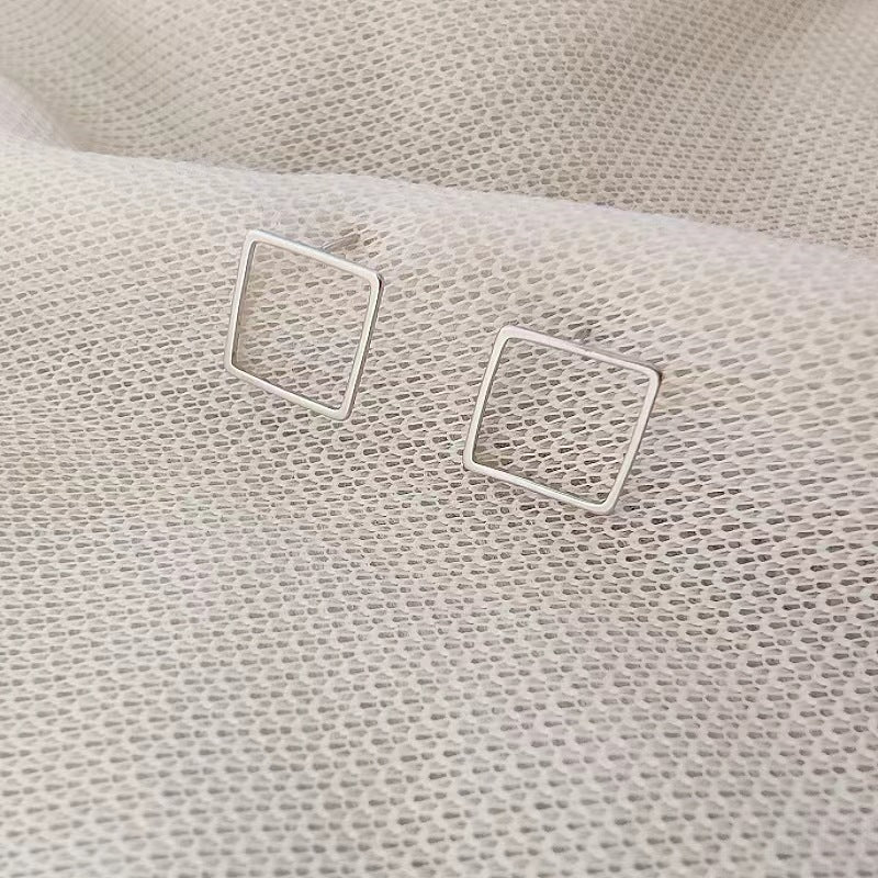 Women's Square Hollow Geometry Sier Needle Simple Trendy Earrings