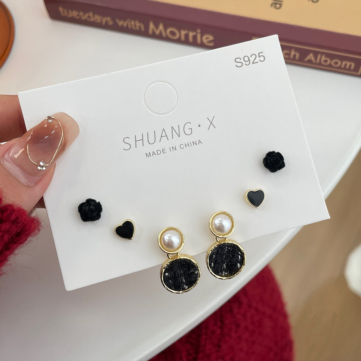 Women's Fabric Classic Plaid Suit Sier Needle Simple Earrings