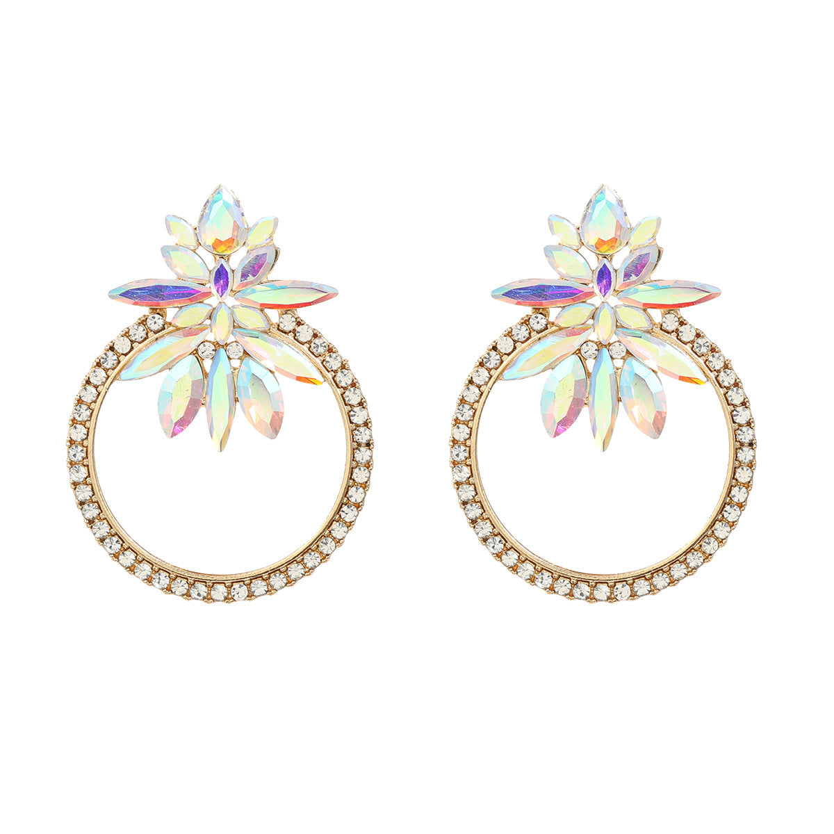 Women's Stylish Colored Diamond Floral Ear Round Flower Earrings