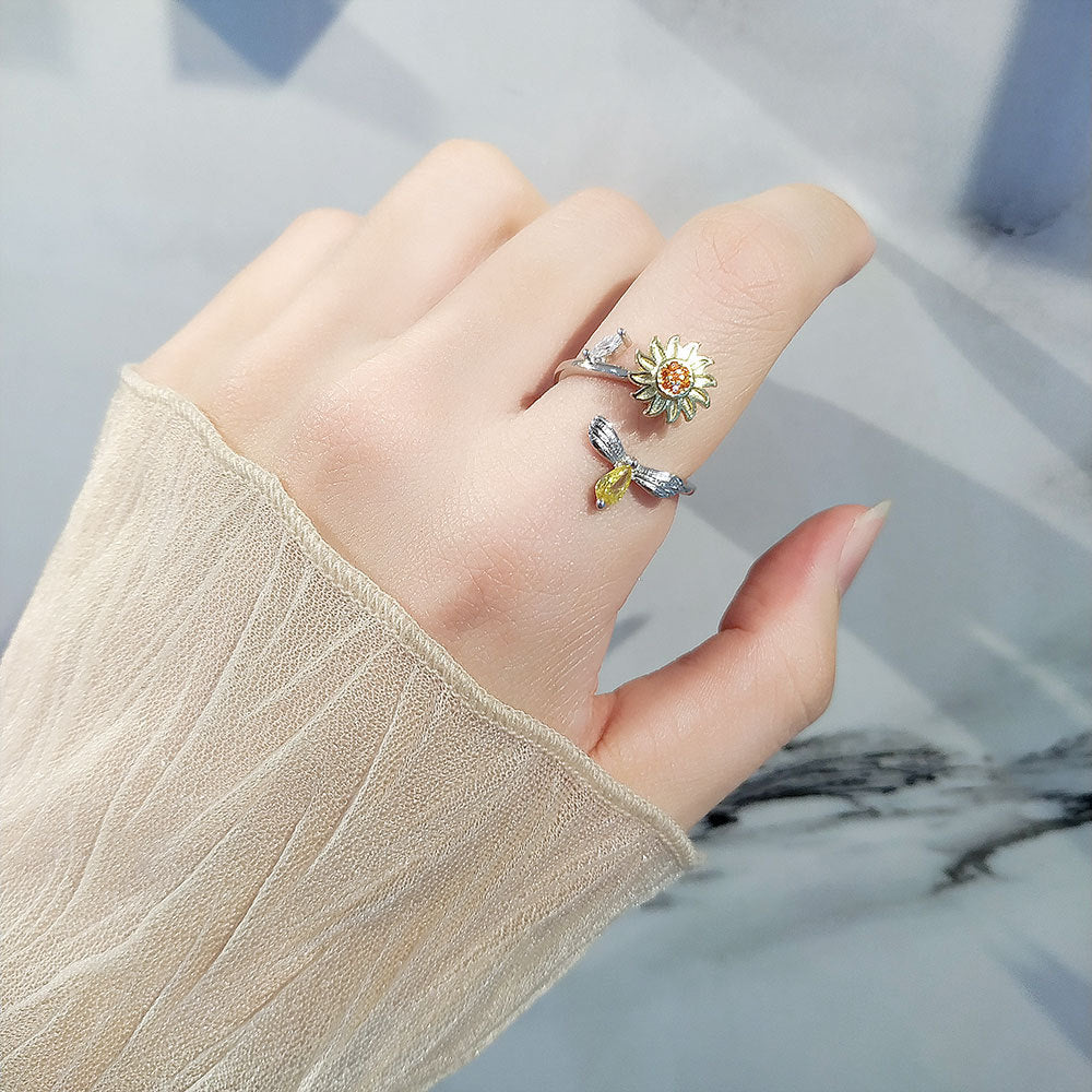 Adjustable Sunflower Spinning Simple Mori Style Rings