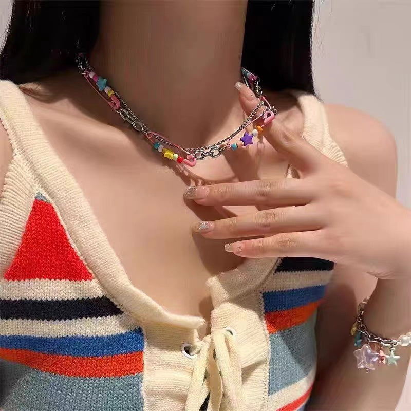 Pin Beaded Chain Female Niche Design Sweet Cool Hot Necklaces