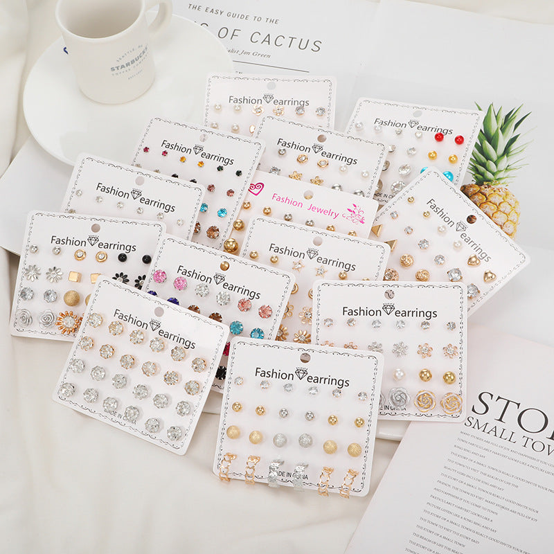 Paper Card Zircon Pearl Flower Bow Earrings