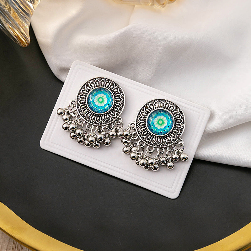 Nadel-Ohrringe im Vintage-Ethno-Stil, rund, Bohemian-Stil