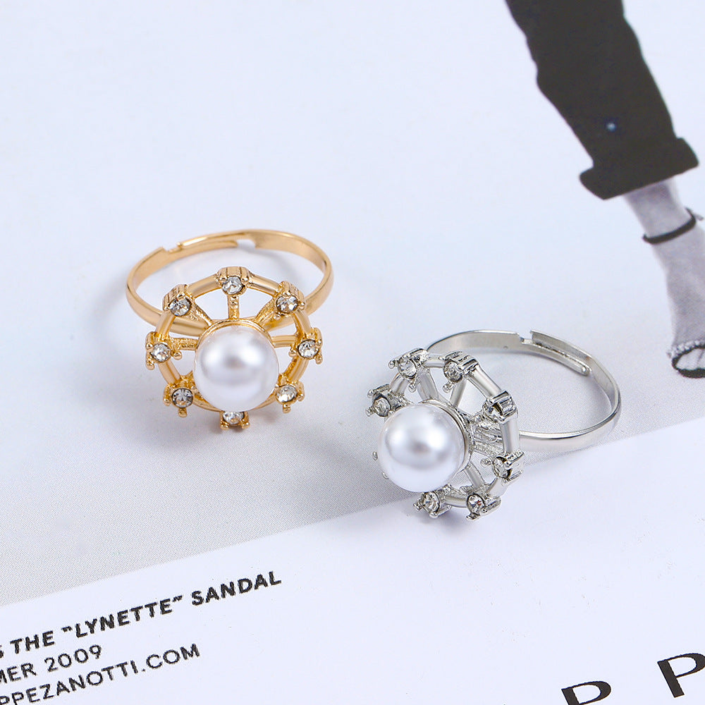 Women's French Entry Lux Diamond Studded Hollow Flower Index Rings