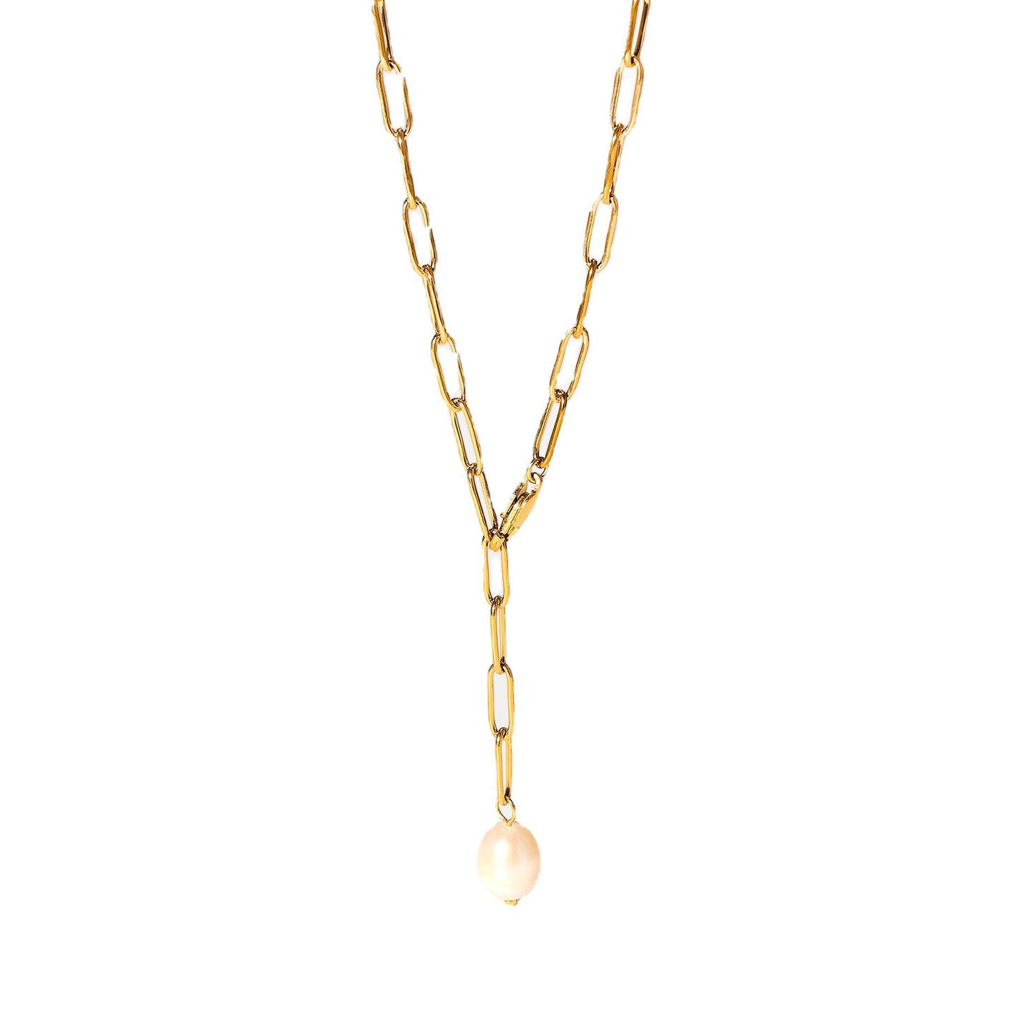 Women's Stainless Steel Clip Chain Pearl Y-shaped Necklaces