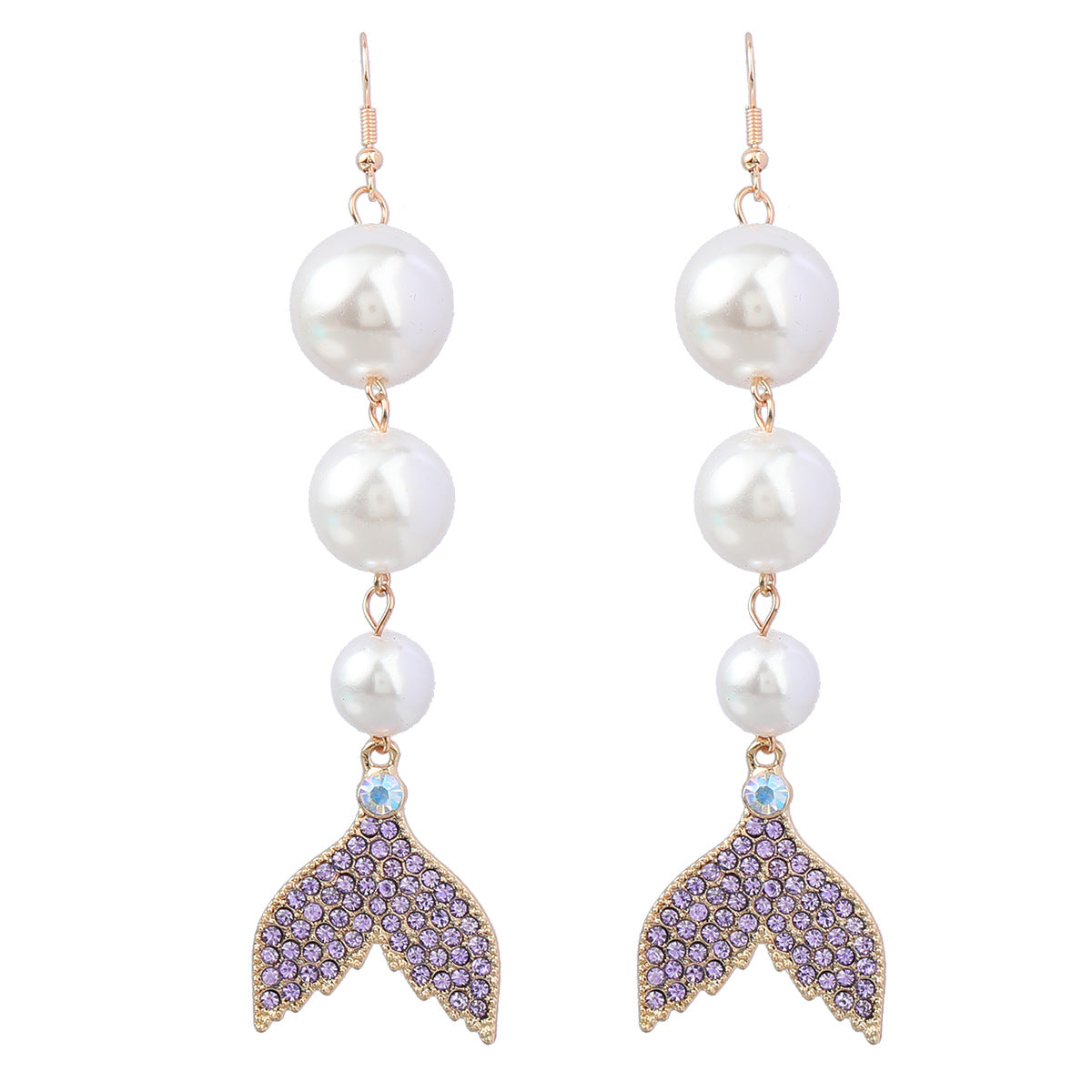 Women's Style Imitation Pearl Acrylic Diamond Fishtail Earrings
