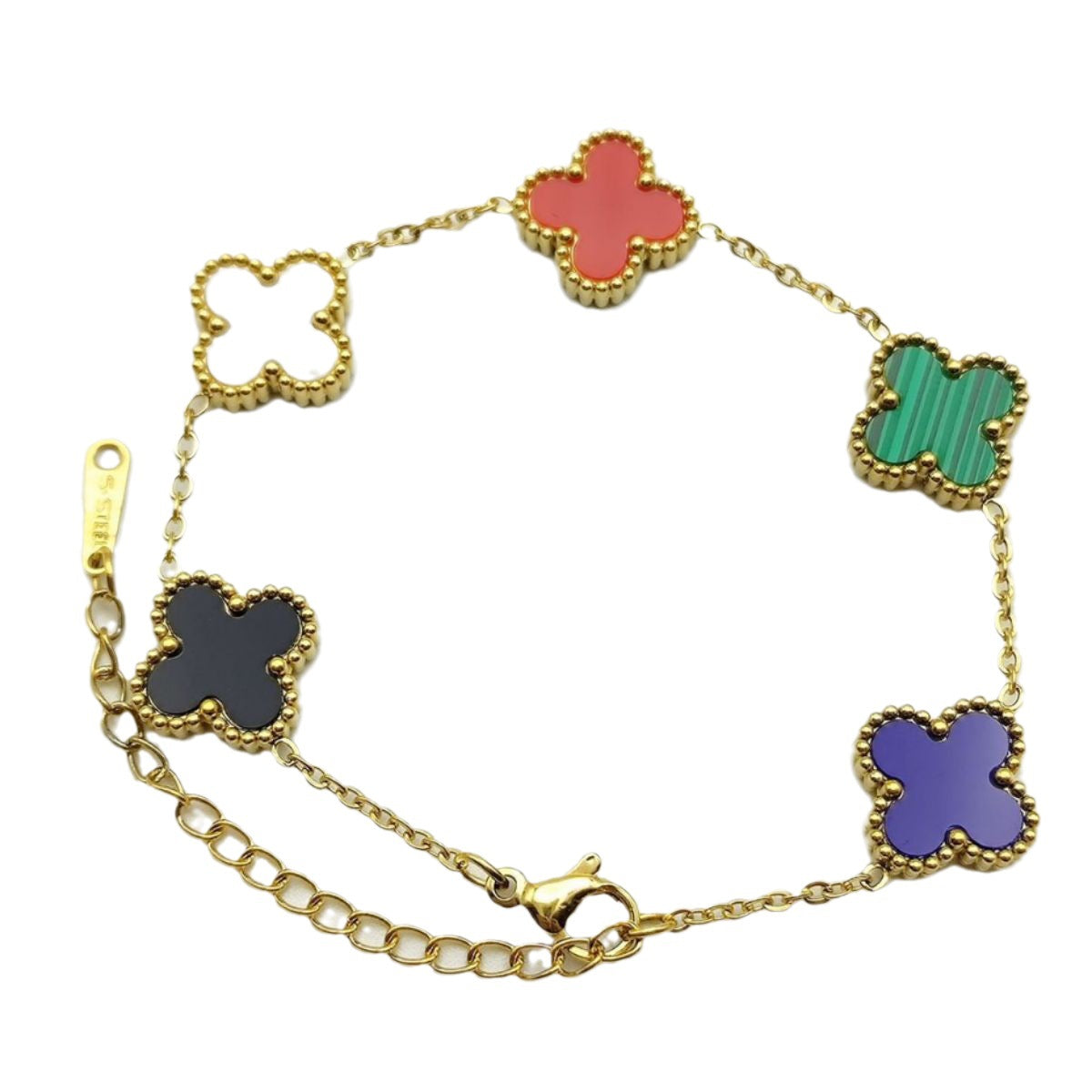 Bracelets d'ornement de rétention de couleur double face en or trèfle pour femmes