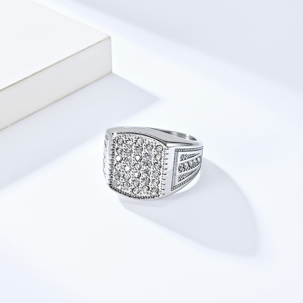 Men's Hip Hop Gold Diamond Titanium Steel Personality Rings