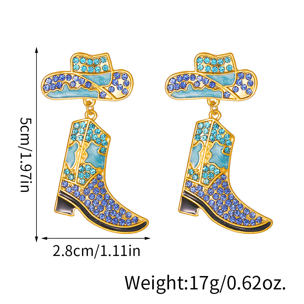 Alloy Drop Oil Diamond Western Denim Earrings