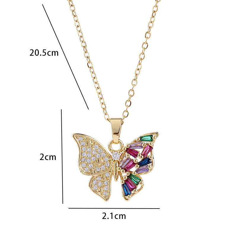 Square Zircon Butterfly Pendant Personality Trendy Style Temperament Necklaces