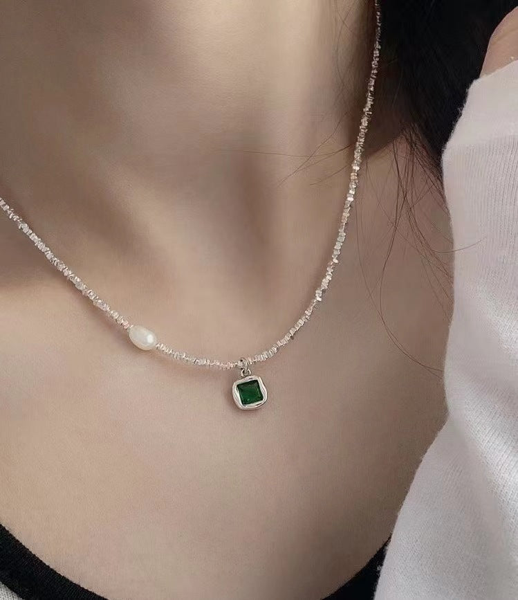 Colliers en Zircon vert à motif carré élégant à la mode pour femmes