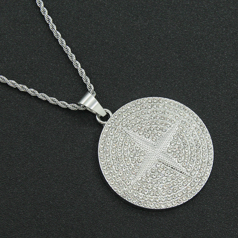 Cross Star Diamond Round Plate Pendant Long Necklaces