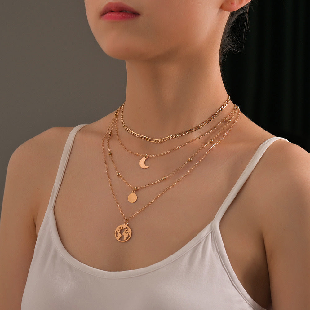 Colliers personnalisés à pendentif avec carte géométrique de lune ronde
