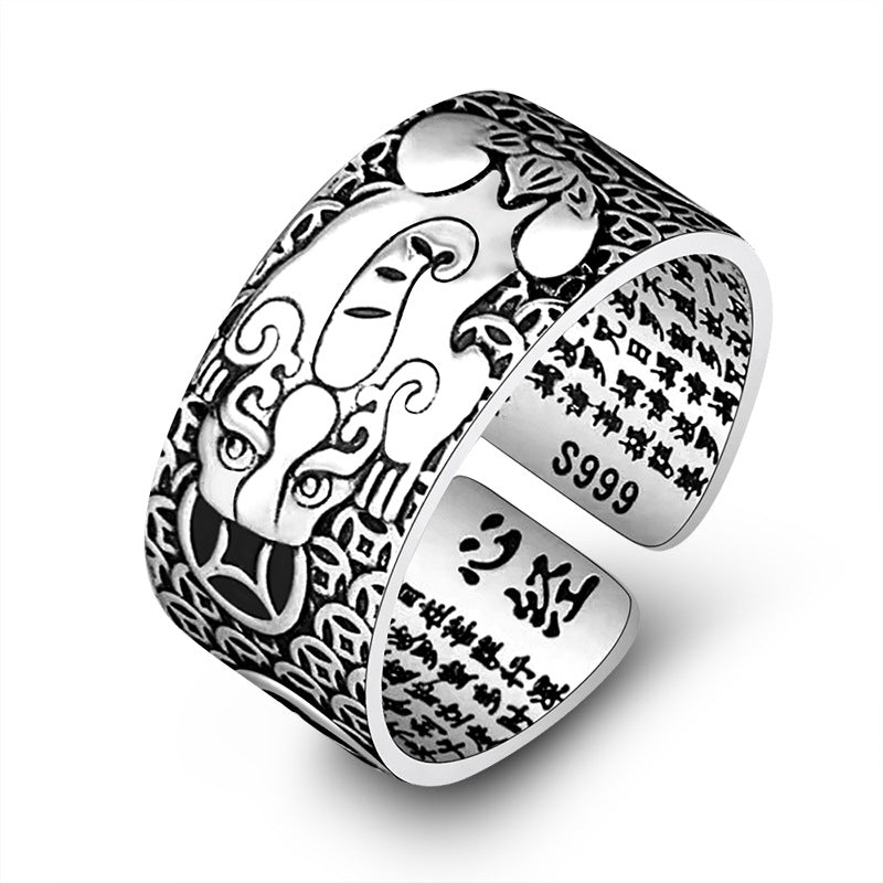 Women's & Men's & Thai Sier Tarnish Lotus Vintage Pisces Domineering Glossy Wide Rings