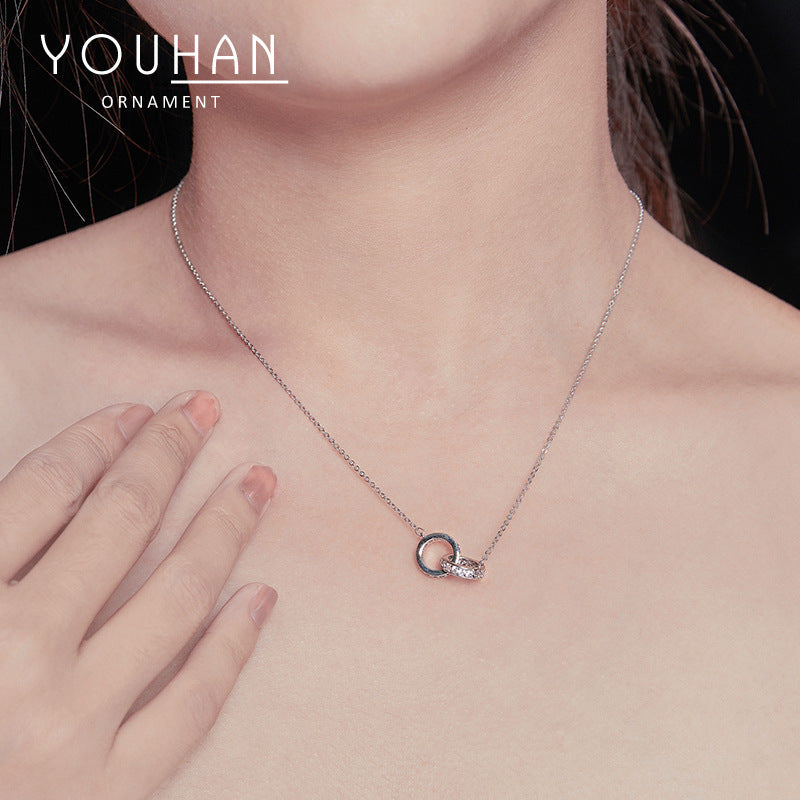 Colliers à double diamant avec boucle en or rose pour femmes