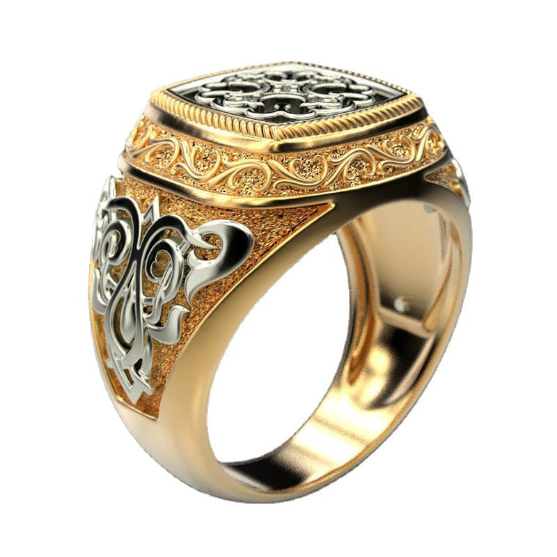 Men's Tong Gold Plated Two-color Vintage Carved Rings