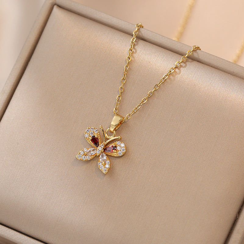 Female Sweet Cool Butterfly Color Zircon Special Interest Light Necklaces