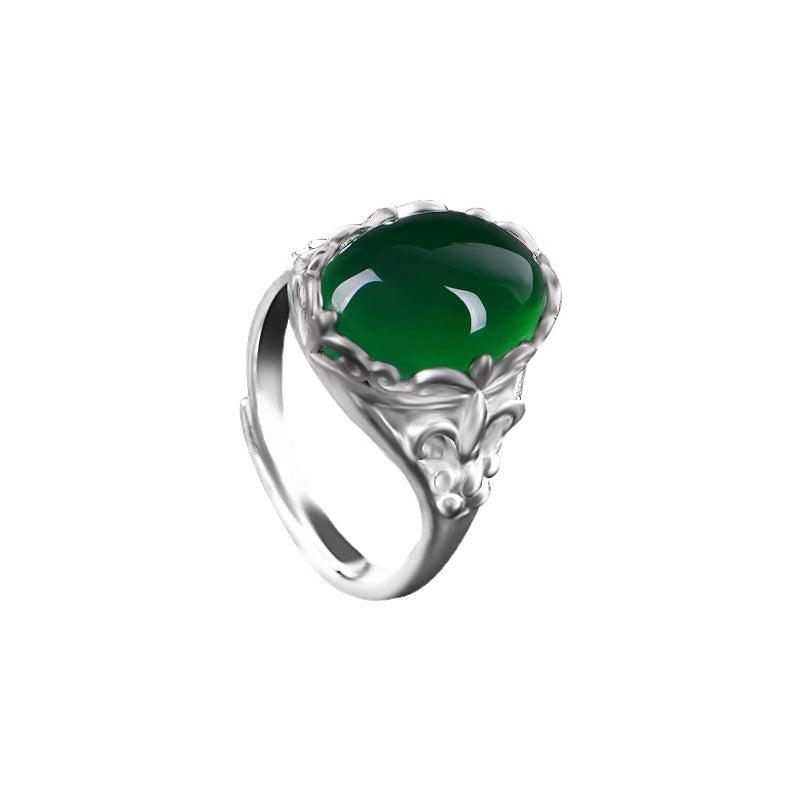 Smaragd-Vintage-Intarsien-Chalcedon-Zeigefinger für Damen mit Ringen
