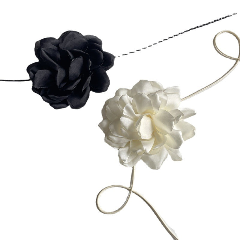 Colliers de cou camélia noir à grande fleur à la mode pour femmes