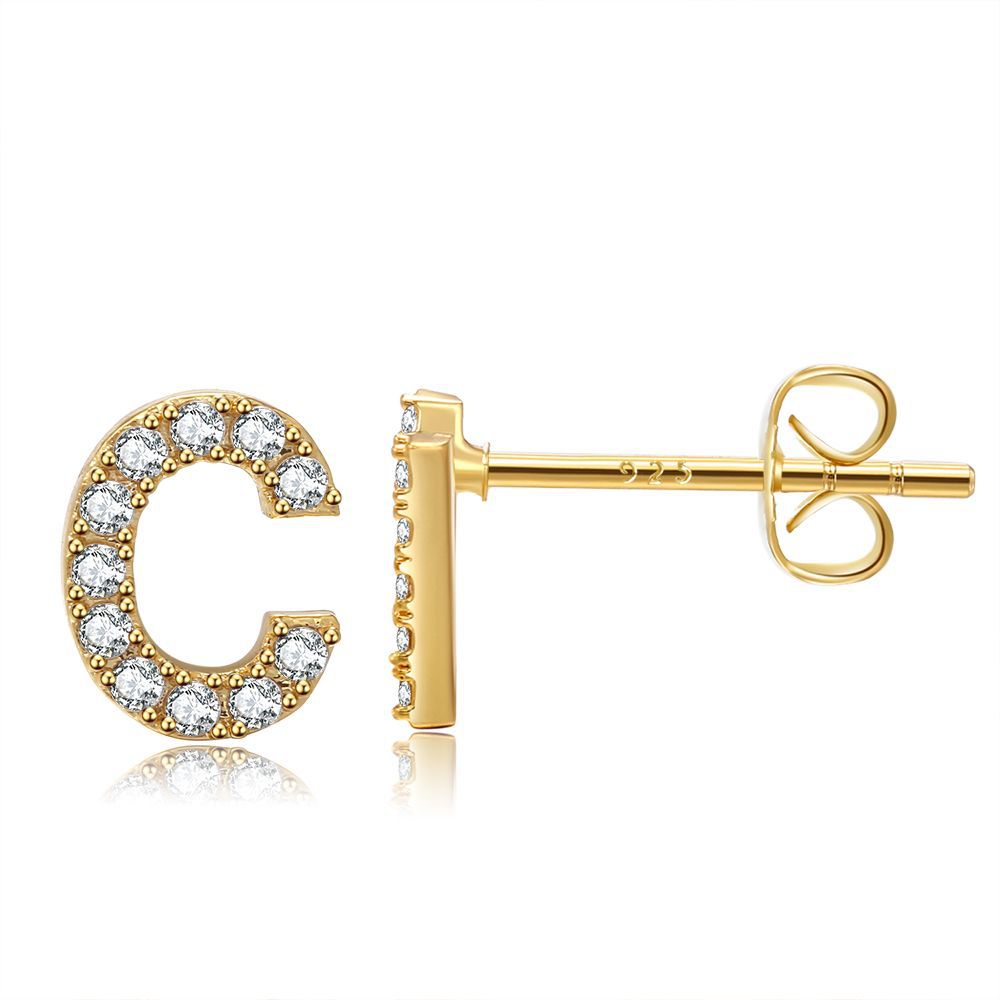 Women's Trend Small Alphabet Letter Brass Gold Earrings