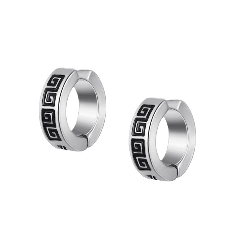 Men's Pierced Black Titanium Steel Cold Style Design Sense Niche Earrings